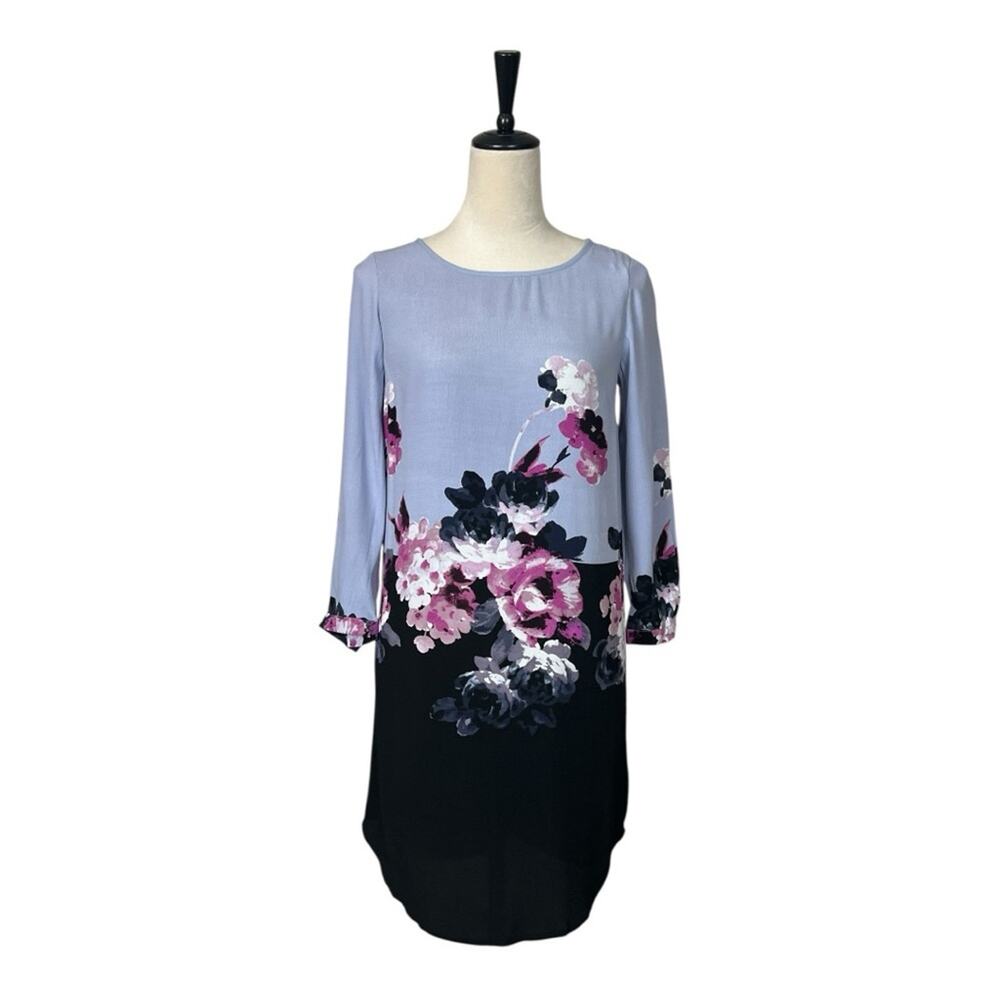 Joules New Dress Tunic Shift Round Neck Long Sleeve Black Floral Women’s Size 2